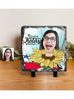 BK Gift Kişiye Özel Bayan Karikatürlü Dekoratif Doğal Taş - 5