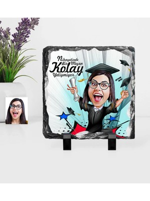 BK Gift Kişiye Özel Bayan Mezun Karikatürlü Dekoratif Doğal Taş - 1