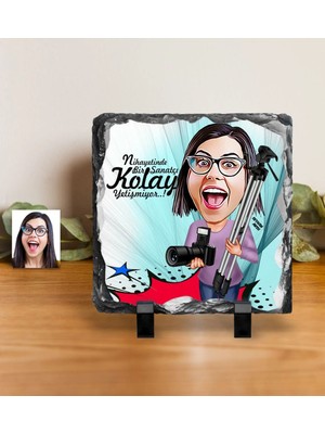 BK Gift Kişiye Özel Bayan Fotoğraf Sanatçısı Karikatürlü Dekoratif Doğal Taş - 1