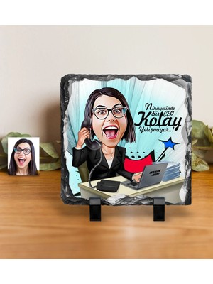 BK Gift Kişiye Özel Bayan Ceo Karikatürlü Dekoratif Doğal Taş - 1