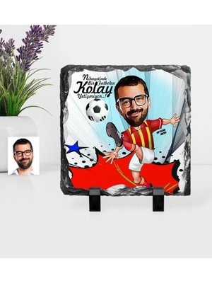 BK Gift Kişiye Özel Bay Futbolcu Sarı Kırmızı Karikatürlü Dekoratif Doğal Taş - 1