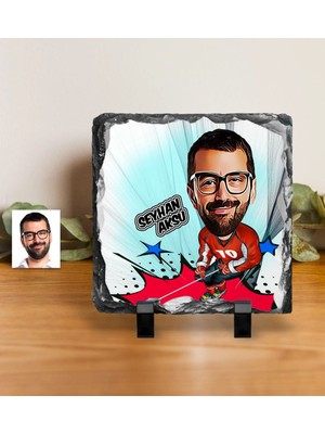 BK Gift Kişiye Özel Bay Hokey Oyuncusu Karikatürlü Dekoratif Doğal Taş