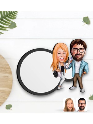 BK Gift Kişiye Özel Sevgililer Karikatürlü Ahşap Bardak Altlığı-93