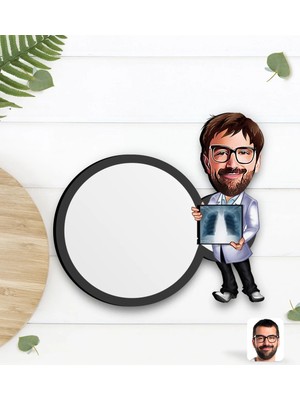 BK Gift Kişiye Özel Erkek Radyolojist Karikatürlü Ahşap Bardak Altlığı-1