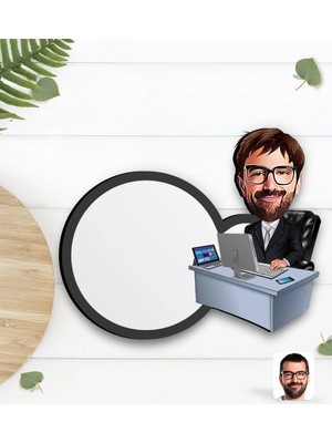 BK Gift Kişiye Özel Erkek Genel Müdür Karikatürlü Ahşap Bardak Altlığı-1