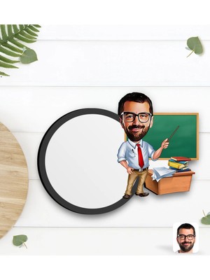 BK Gift Kişiye Özel Erkek Öğretmen Karikatürlü Ahşap Bardak Altlığı-1