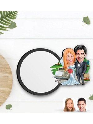 BK Gift Kişiye Özel Evleniyoruz Karikatürlü Ahşap Bardak Altlığı-1