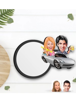 BK Gift Kişiye Özel Sevgililer Karikatürlü Ahşap Bardak Altlığı-53