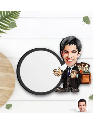 BK Gift Kişiye Özel Erkek Avukat Karikatürlü Ahşap Bardak Altlığı-2