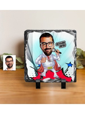 BK Gift Kişiye Özel Elvis Presley Karikatürlü Dekoratif Doğal Taş