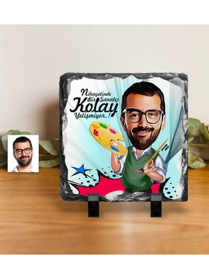 BK Gift Kişiye Özel Bay Ressam Karikatürlü Dekoratif Doğal Taş - 1