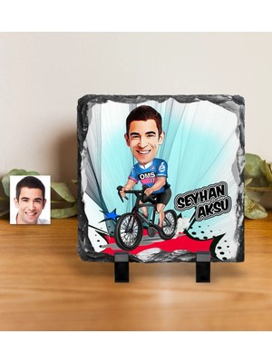 BK Gift Kişiye Özel Bisiklet Sürücüsü Karikatürlü Dekoratif Doğal Taş