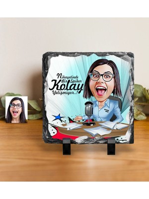 BK Gift Kişiye Özel Bayan Spiker Sunucu Karikatürlü Dekoratif Doğal Taş - 1