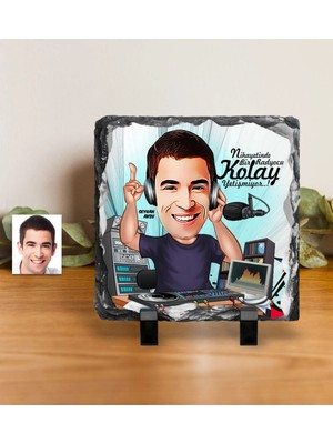 BK Gift Kişiye Özel Bay Radyocu Karikatürlü Dekoratif Doğal Taş - 1