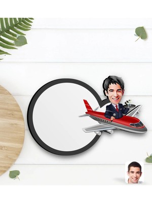 BK Gift Kişiye Özel Erkek Uçuş Görevlisi Karikatürlü Ahşap Bardak Altlığı-1