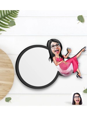 BK Gift Kişiye Özel Kadın Patroniçe Karikatürlü Ahşap Bardak Altlığı-1