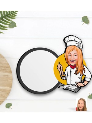 BK Gift Kişiye Özel Kadın Chef Karikatürlü Ahşap Bardak Altlığı-12