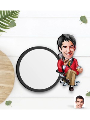 BK Gift Kişiye Özel Erkek Patron Karikatürlü Ahşap Bardak Altlığı-2