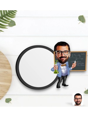 BK Gift Kişiye Özel Erkek Kimya Öğretmeni Karikatürlü Ahşap Bardak Altlığı-1