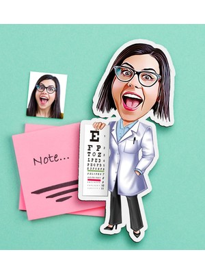 BK Gift Kişiye Özel Bayan Göz Doktoru Karikatürlü Ahşap Magnet