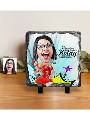 BK Gift Kişiye Özel Bayan Karikatürlü Dekoratif Doğal Taş - 4