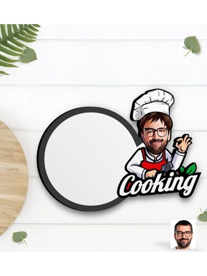 BK Gift Kişiye Özel Erkek Chef Karikatürlü Ahşap Bardak Altlığı-14