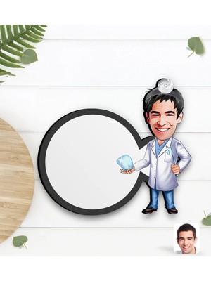 BK Gift Kişiye Özel Erkek Diş Hekimi Karikatürlü Ahşap Bardak Altlığı-3