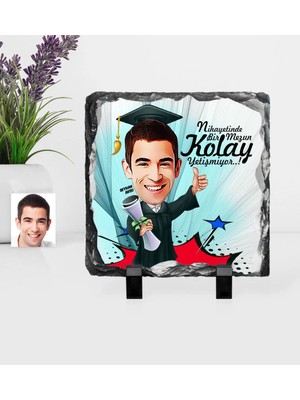 BK Gift Kişiye Özel Bay Mezun Karikatürlü Dekoratif Doğal Taş - 1