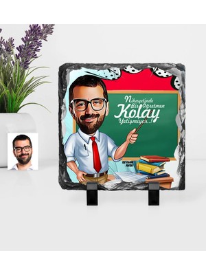 BK Gift Kişiye Özel Bay Öğretmen Karikatürlü Dekoratif Doğal Taş - 1
