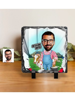 BK Gift Kişiye Özel Bay Çiftçi Karikatürlü Dekoratif Doğal Taş