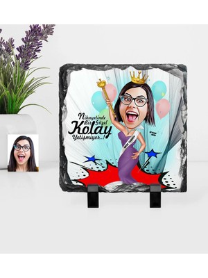 BK Gift Kişiye Özel Bayan Güzellik Kraliçesi Karikatürlü Dekoratif Doğal Taş - 1