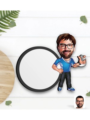BK Gift Kişiye Özel Erkek Antrenör Karikatürlü Ahşap Bardak Altlığı-1