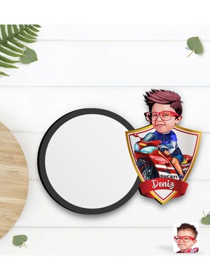 BK Gift Kişiye Özel Motorcu Çocuk Karikatürlü Ahşap Bardak Altlığı-1