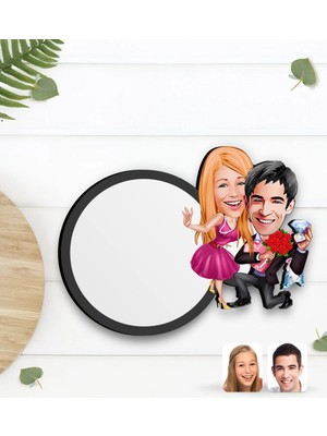BK Gift Kişiye Özel Sevgililer Karikatürlü Ahşap Bardak Altlığı-9