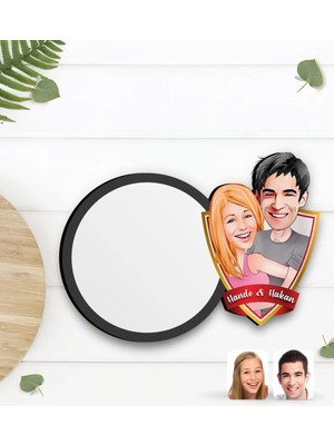 BK Gift Kişiye Özel Sevgililer Karikatürlü Ahşap Bardak Altlığı-86