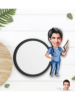 BK Gift Kişiye Özel Erkek Doktor Karikatürlü Ahşap Bardak Altlığı-3