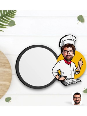 BK Gift Kişiye Özel Erkek Chef Karikatürlü Ahşap Bardak Altlığı-12