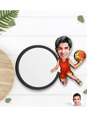BK Gift Kişiye Özel Erkek Basketbolcu Karikatürlü Ahşap Bardak Altlığı-1