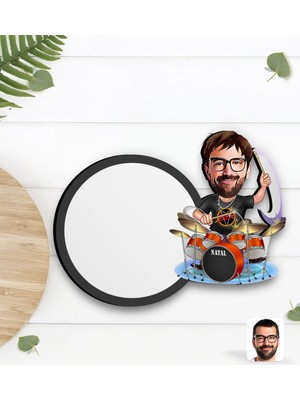 BK Gift Kişiye Özel Erkek Baterist Karikatürlü Ahşap Bardak Altlığı-1