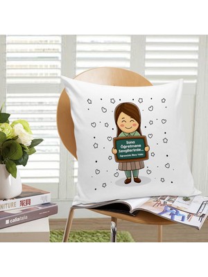 BK Gift Kişiye Özel Beyaz Yastık Kılıfı (Öğretmenler Günü Temalı-12)