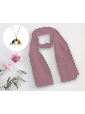 BK Gift Kadınlara Özel Gül Kurusu Şal ve Çift Harf Bulut Kolye Hediye Seti
