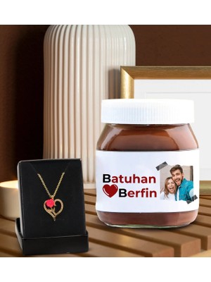 Bk Gift Sevgiliye Özel Aşk Çiçeği Kalp Kolye ve Nutella 400GR. Hediye Seti, Sevgililer Günü Hediye, Doğum Günü Hediyesi, Sevgiliye Hediye