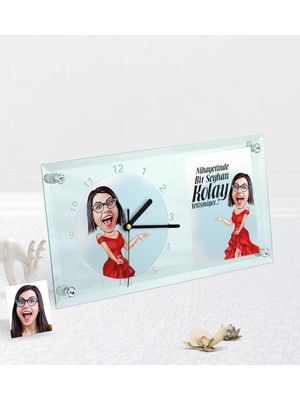 BK Gift Kişiye Özel Bayan Kolay Yetişmiyor Karikatürlü Masaüstü Cam Saat - 1