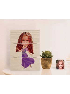 BK Gift Kişiye Özel Prenses Karikatürlü Otantik Masaüstü Ahşap Palet Çerçeve-3