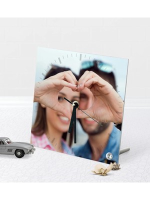 BK Gift Kişiye Özel Fotoğraflı Masaüstü Kare Cam Saat