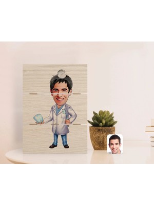 BK Gift Kişiye Özel Erkek Diş Hekimi Karikatürlü Otantik Masaüstü Ahşap Palet Çerçeve-3