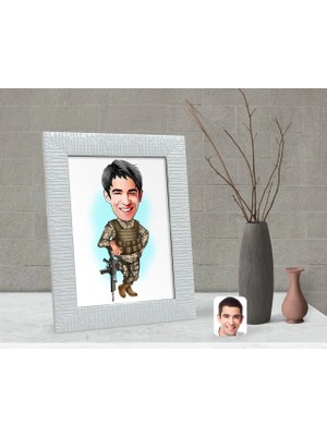 BK Gift Kişiye Özel Asker Karikatürlü Dekoratif Çerçeve-2