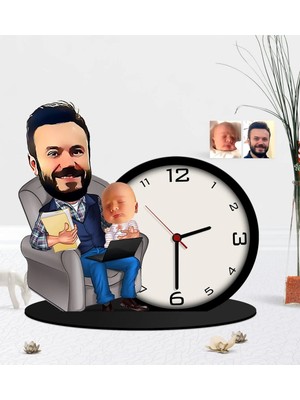 BK Gift Kişiye Özel Baba Oğul Karikatürlü Ahşap Biblo Masa Saati-1