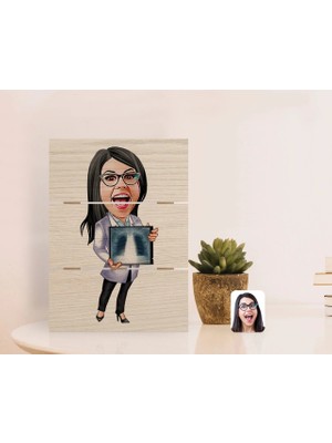 BK Gift Kişiye Özel Kadın Radyolojist Karikatürlü Otantik Masaüstü Ahşap Palet Çerçeve-1