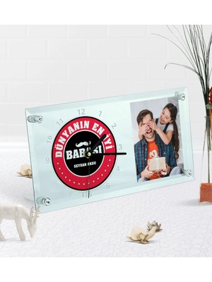 BK Gift Kişiye Özel Fotoğraflı Dünyanın En Iyi Babası Masaüstü Cam Saat-7